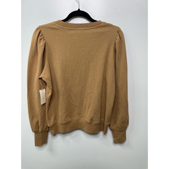 NWT MOD REF Charmaine Puff Sleeve Sweatshirt Long Sleeve Cotton Tan Women Size M - Picture 6 of 10